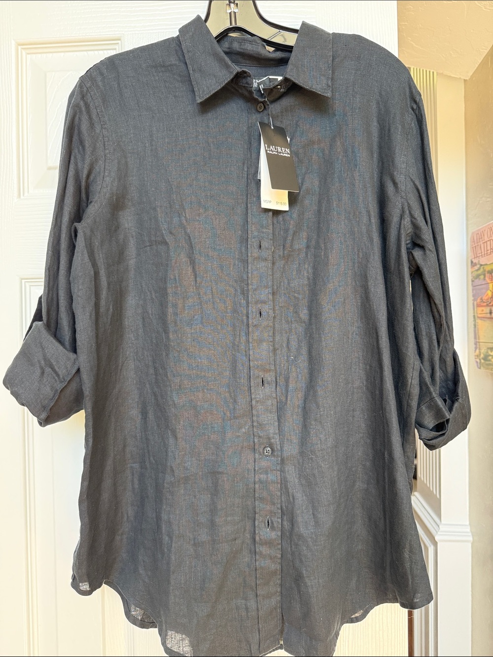 Lauren Ralph Lauren Black Button-Down Linen Shirt